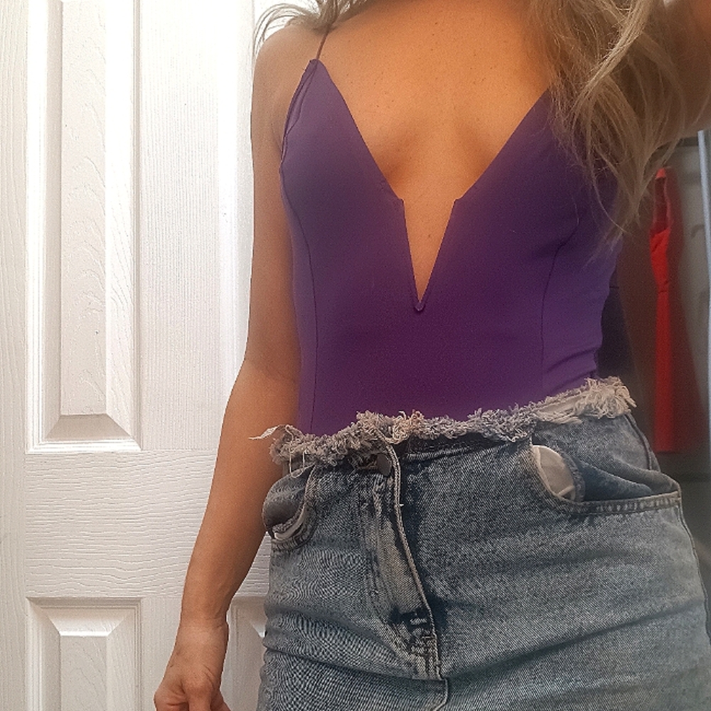 Purple Plunge Neck Body Suit